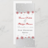 レッドシルバーグレー結婚スノーフレークのメニューカード メニュー (正面/裏面)