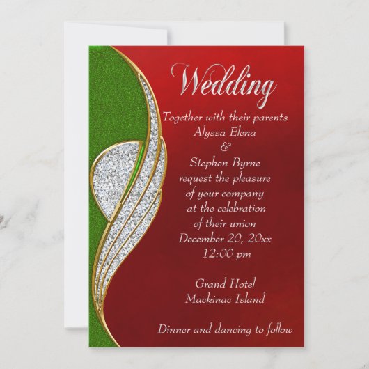 レッドシルバーシルバークリスマス結婚式招待状 招待状 (正面)