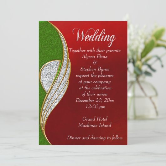 レッドシルバーシルバークリスマス結婚式招待状 招待状 (スタンド正面)