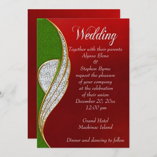 レッドシルバーシルバークリスマス結婚式招待状 招待状 (正面/裏面)