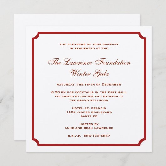 レッドシルバースクエア企業のフレームフォーマル 招待状 (正面/裏面)