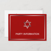レッドシルバースターオブデイヴィッドバー(ユダヤ教の)バル・ミツバーパーティー エンクロージャーカード (正面/裏面)