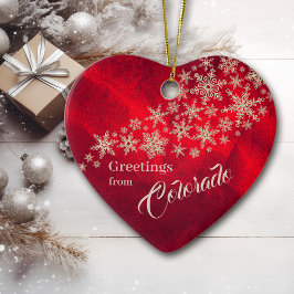 レッドシルバースノーフレークコロラドファミリー セラミックオーナメント