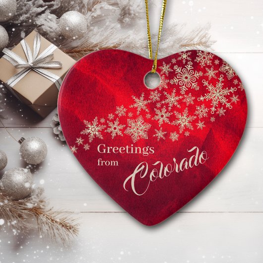 レッドシルバースノーフレークコロラドファミリー セラミックオーナメント