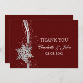 レッドシルバースノーフレーク冬の結婚式ありがとう 招待状 (正面/裏面)