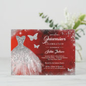 レッドシルバースパークルドレス蝶キンセアニェラ 招待状 (スタンド正面)