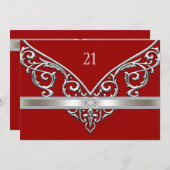 レッドシルバーダイヤモンドスワーズ21歳の誕生日パーティー 招待状 (正面/裏面)