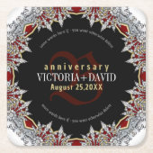 レッドシルバーダイヤ結婚ズアニバーサリーボックス スクエアペーパーコースター (正面)