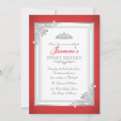 レッドシルバーダマスクティアラスウィート16誕生日 招待状 (正面)