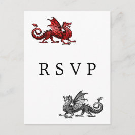 レッドシルバードラゴンウェディングRSVPポストカード インビテーションポストカード