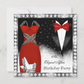 レッドシルバードレスブラックタイバースデーパーティー2 招待状 (正面)