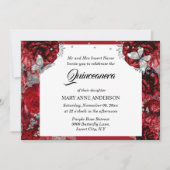 レッドシルバーバタフライエレガントバラキンセアニェラ 招待状 (正面)