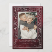 レッドシルバーパインホリーベリーフォトホリデーカード シーズンカード (正面)