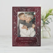 レッドシルバーパインホリーベリーフォトホリデーカード シーズンカード (スタンド正面)