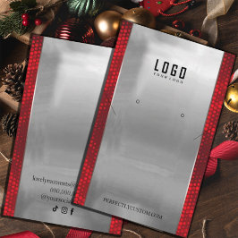 レッドシルバーフレームモダンネックレスイヤリング 名刺