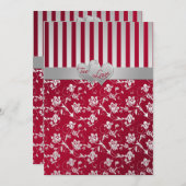 レッドシルバーフローラハートストライプのウェディング招待 招待状 (正面/裏面)