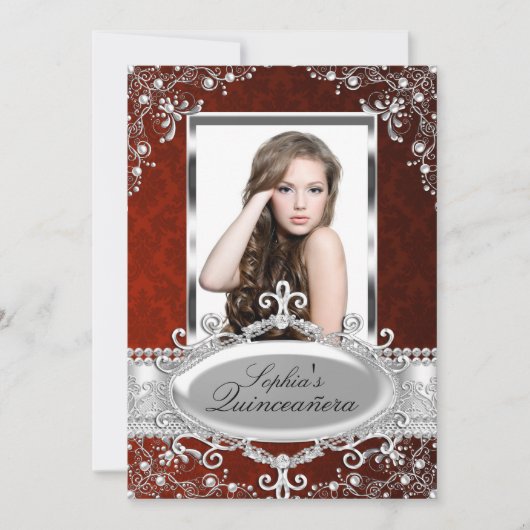 レッドシルバーフローラヴィンテージグラマーキンセアニェラ 招待状 (正面)