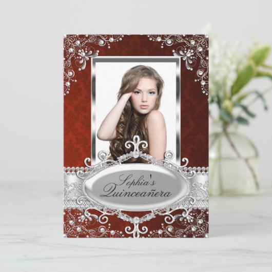 レッドシルバーフローラヴィンテージグラマーキンセアニェラ 招待状 (スタンド正面)