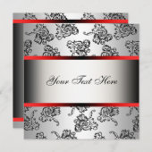 レッドシルバーブラックダマスクパーティの招待状テンプレート 招待状 (正面/裏面)