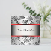 レッドシルバーブラックダマスクパーティの招待状テンプレート 招待状 (スタンド正面)