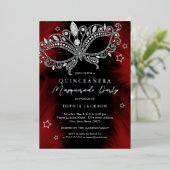 レッドシルバーブラックマスカレードマスクスターキンセアニェラ 箔招待状 (立ち正面)