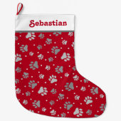 レッドシルバーペットネーム前版画 ラージクリスマスストッキング (正面)
