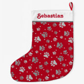 レッドシルバーペットネーム前版画 ラージクリスマスストッキング (裏面)