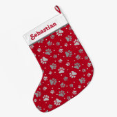 レッドシルバーペットネーム前版画 ラージクリスマスストッキング (裏面 (吊り時))