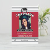 レッドシルバーホワエレガントイト写真卒業パーティー 招待状 (スタンド正面)