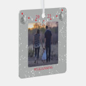 レッドシルバーリボンホリデーキープサケ写真フレーム メタルオーナメント (正面右)