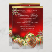 レッドシルバー金ゴールドホリーバウブルクリスマスパーティー新規 招待状 (正面/裏面)