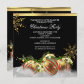 レッドシルバー金ゴールドホリーボードクリスマスクリスマスパーティー2 招待状 (正面/裏面)