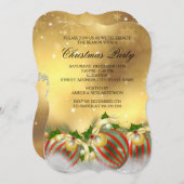 レッドシルバー金ゴールドホリーボードクリスマスクリスマスパーティー 招待状 (正面/裏面)