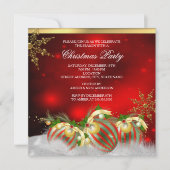 レッドシルバー金ゴールドホリーボーブルクリスマスパーティー3 招待状 (正面)