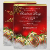 レッドシルバー金ゴールドホリーボーブルクリスマスパーティー3 招待状 (正面/裏面)