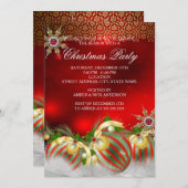 レッドシルバー金ゴールドホリーボーブルクリスマスパーティーnew2 招待状 (正面/裏面)