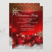 レッドシルバー金ゴールドホリーボーブルクリスマスパーティーnew4 招待状 (正面/裏面)