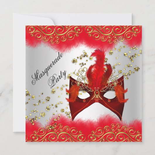 レッドシルバー金ゴールドマスクマスカレード誕生日パーティー 招待状 (裏面)