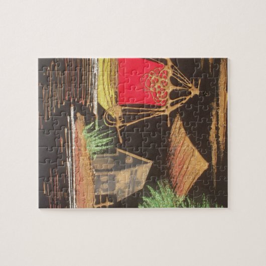 レッドシルボートランドスケープオイルペインティングアートプリント ジグソーパズル (横)