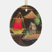 レッドシルボートランドスケープオイルペインティングアートプリント セラミックオーナメント (右)