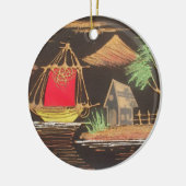 レッドシルボートランドスケープオイルペインティングアートプリント セラミックオーナメント (左)