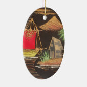 レッドシルボートランドスケープオイルペインティングアートプリント セラミックオーナメント (右)