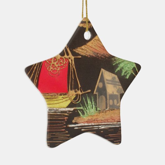 レッドシルボートランドスケープオイルペインティングアートプリント セラミックオーナメント (右)