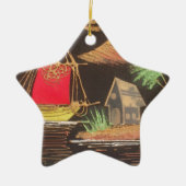 レッドシルボートランドスケープオイルペインティングアートプリント セラミックオーナメント (正面)