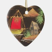 レッドシルボートランドスケープオイルペインティングアートプリント セラミックオーナメント (右)