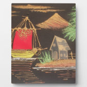 レッドシルボートランドスケープオイルペインティングアートプリント フォトプラーク (正面)