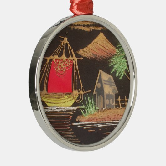 レッドシルボートランドスケープオイルペインティングアートプリント メタルオーナメント (右)