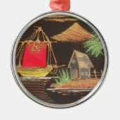 レッドシルボートランドスケープオイルペインティングアートプリント メタルオーナメント (正面)