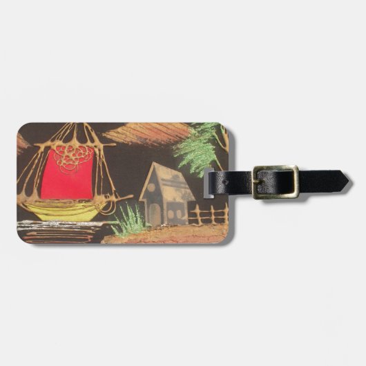 レッドシルボートランドスケープオイルペインティングアートプリント ラゲッジタグ (正面横)