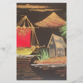 レッドシルボートランドスケープオイルペインティングアートプリント 便箋 (正面)